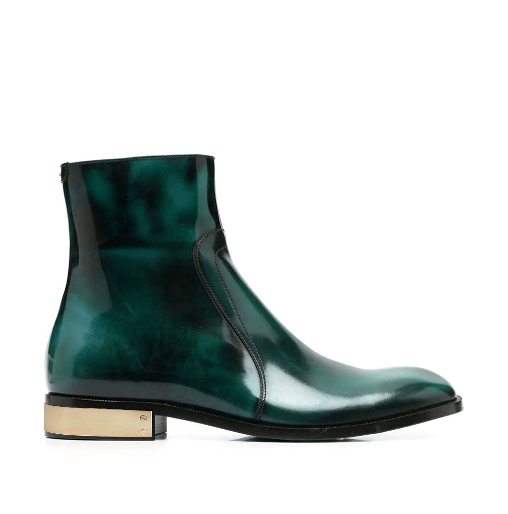 Turquise Waxed Leather Ankle Boots