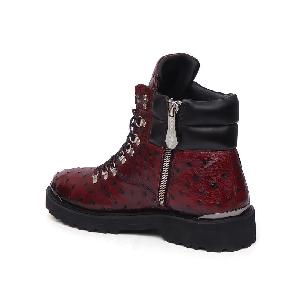 BIKER BOOTS WINE PREMIUM AUTHENTIC OSTRICH LEATHER