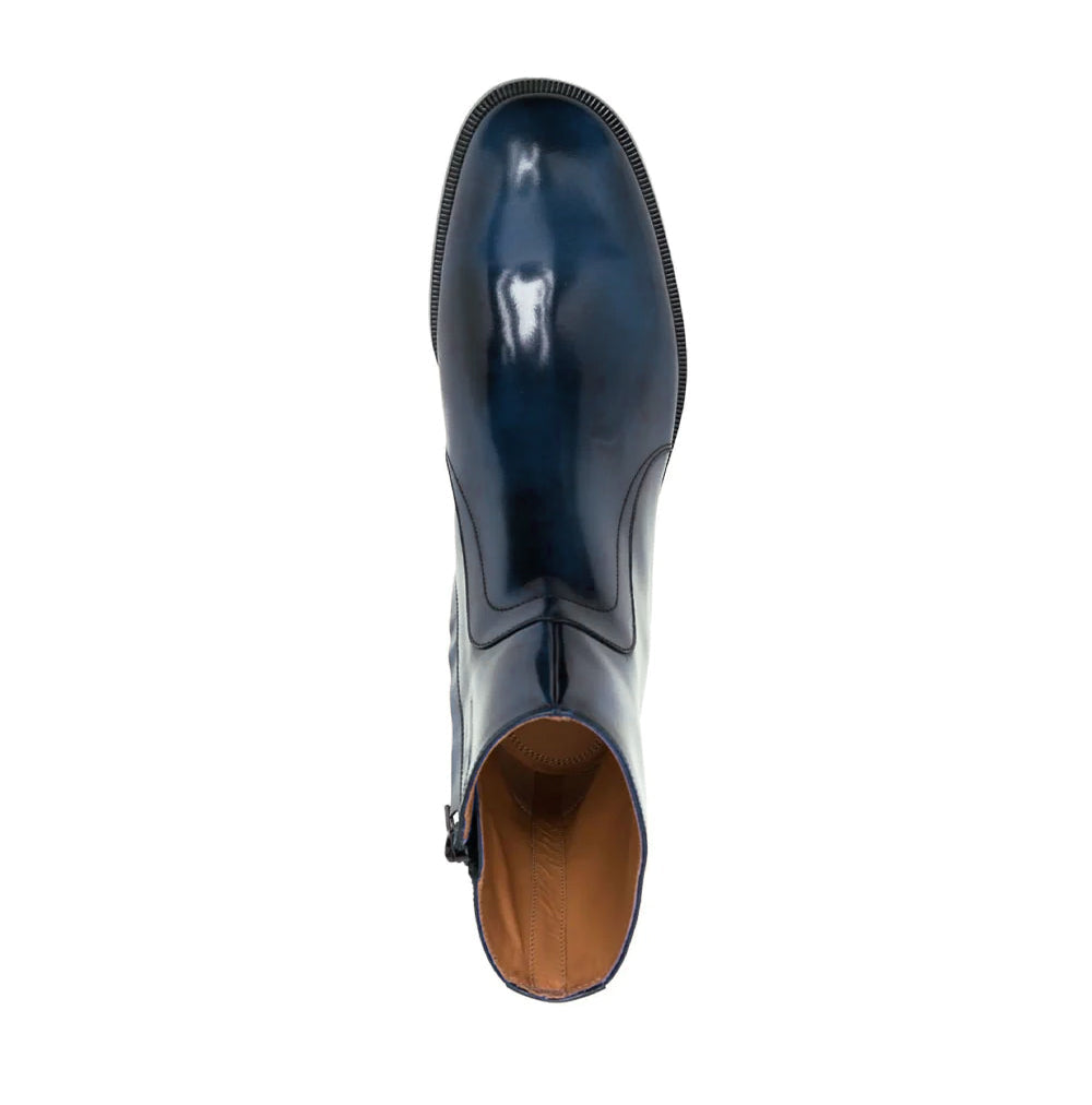 Blue Waxed Leather Ankle Boots