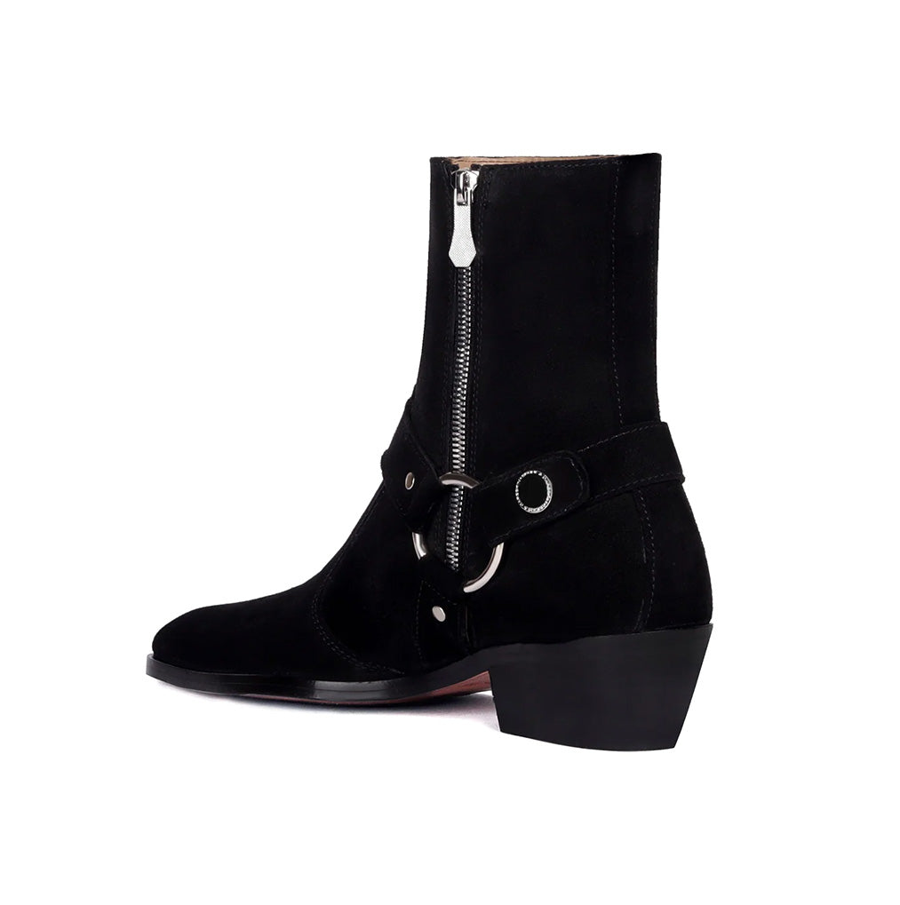 BUCKLE STRAP BLACK SUEDE LEATHER BOOTS