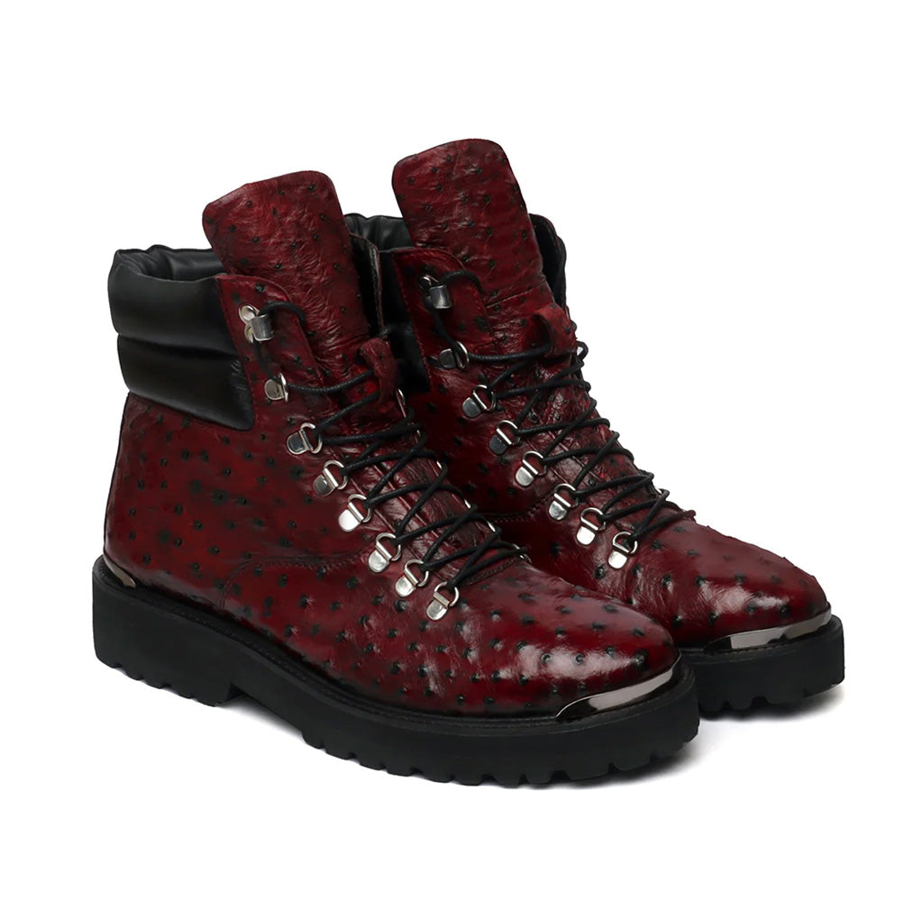 BIKER BOOTS WINE PREMIUM AUTHENTIC OSTRICH LEATHER