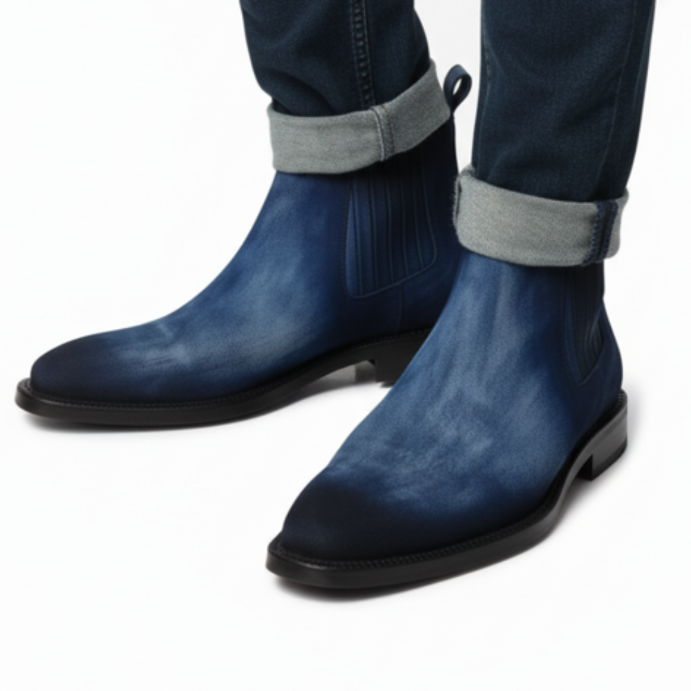 Azure Patina Leather Chelsea Boots