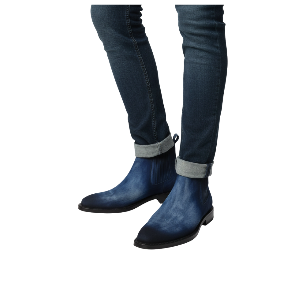 Azure Patina Leather Chelsea Boots