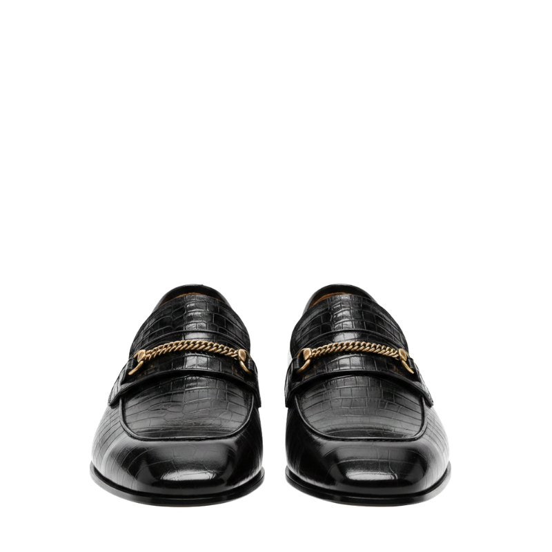 Bailey Chain Croco Leather Loafers