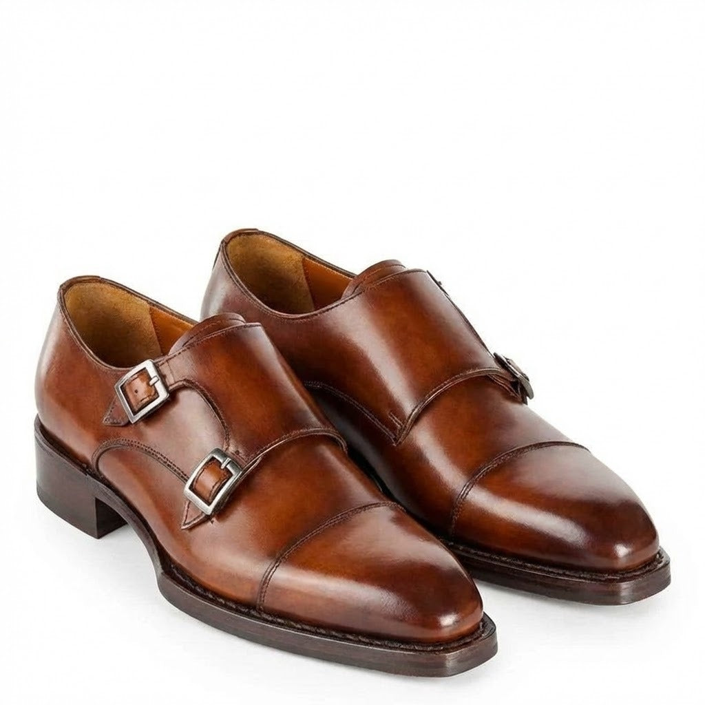 Men Cap Toe Leather Double MonkStraps Shoes