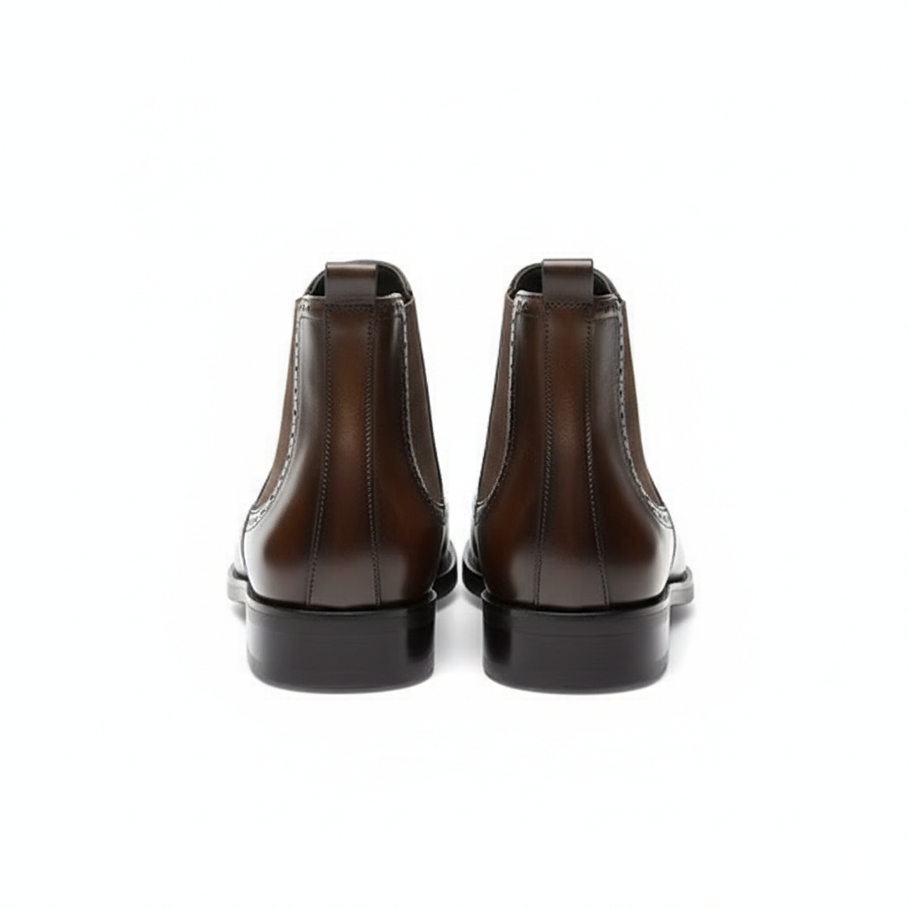 Men Polished Leather Wingtip Chelsea Boots