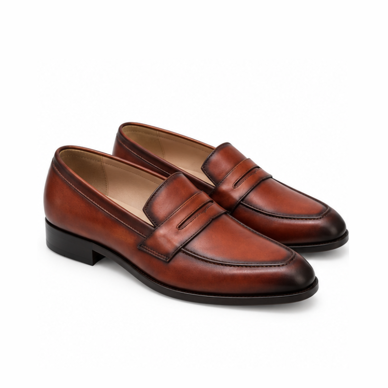 Castello Mahogany Burnished Penny Loafers