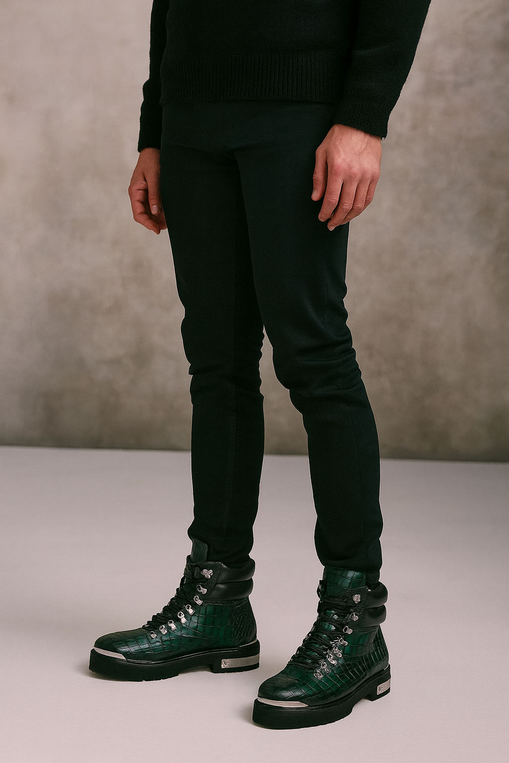 Croco Deep Cut Leather Lace-UP Ankle Boot