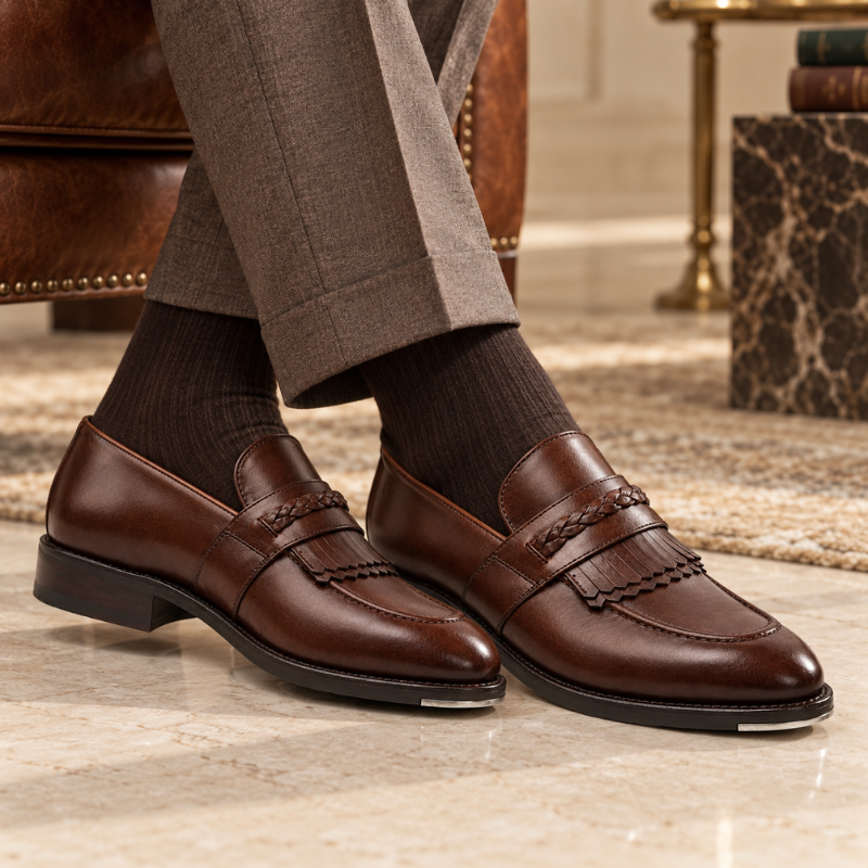 Classic Braided Fringe Leather Loafer
