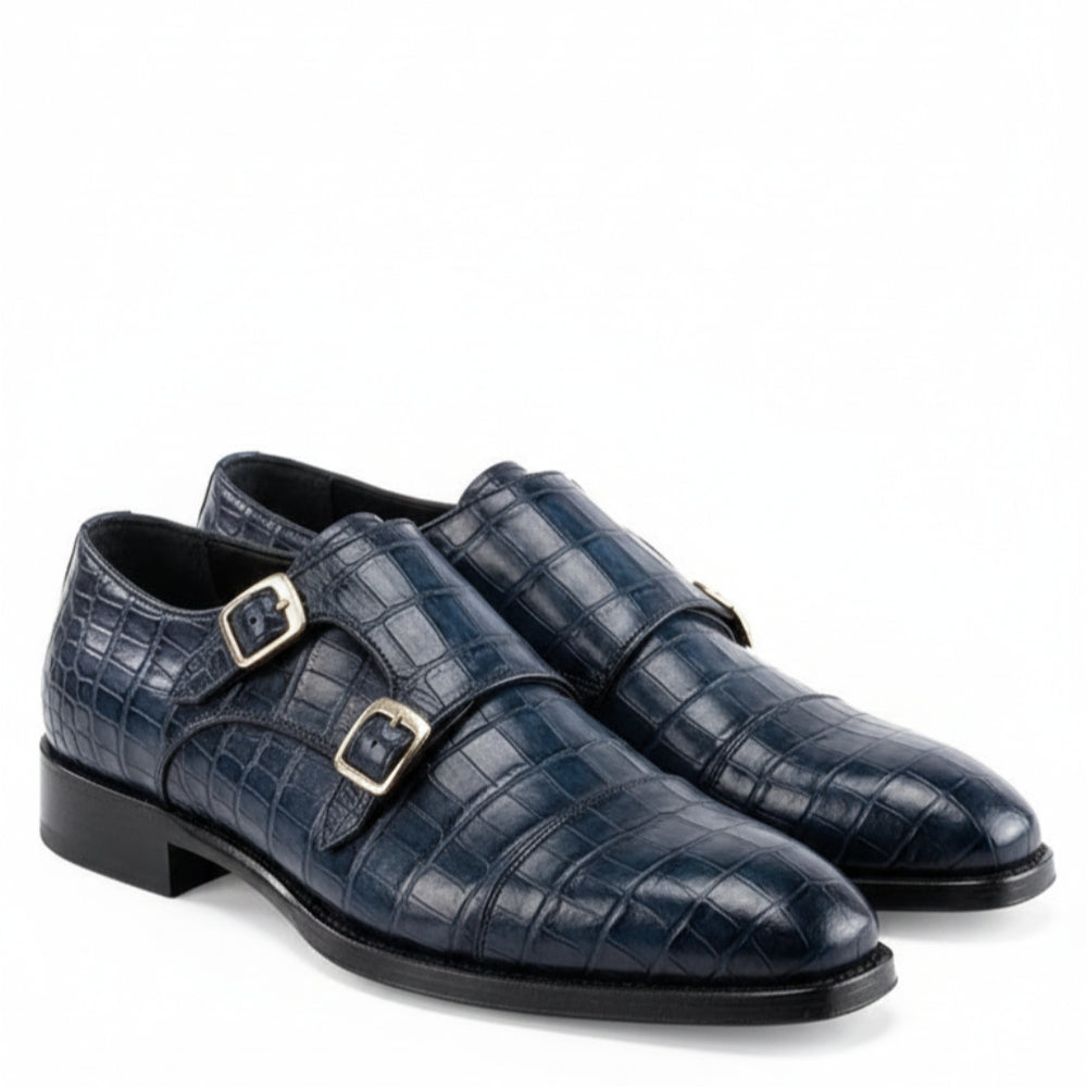 Classic Croco Luxe Double Monk Strap Shoes