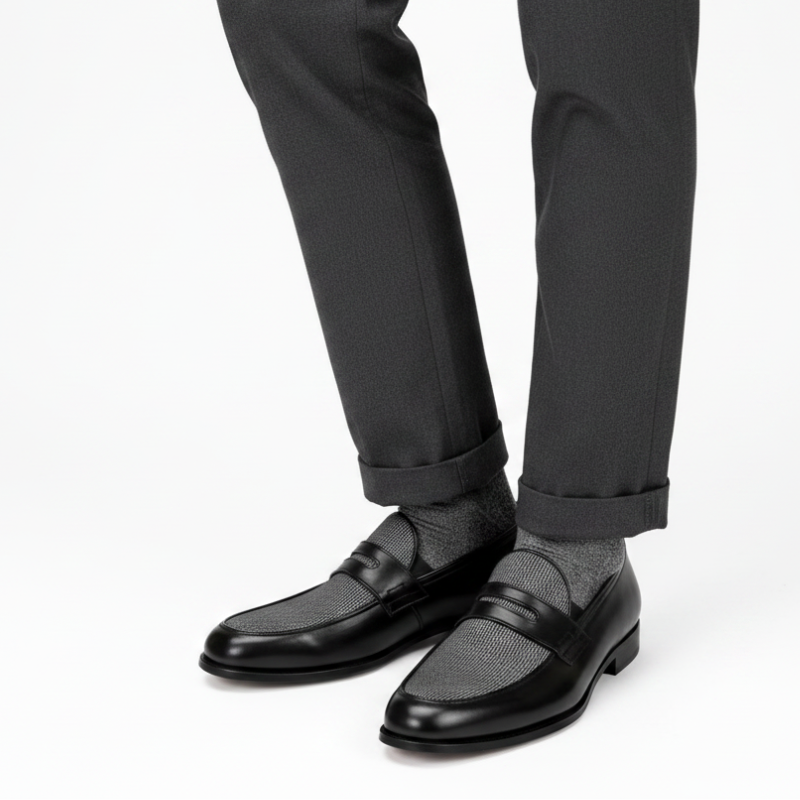 Classic Noir Contrast Penny Loafers