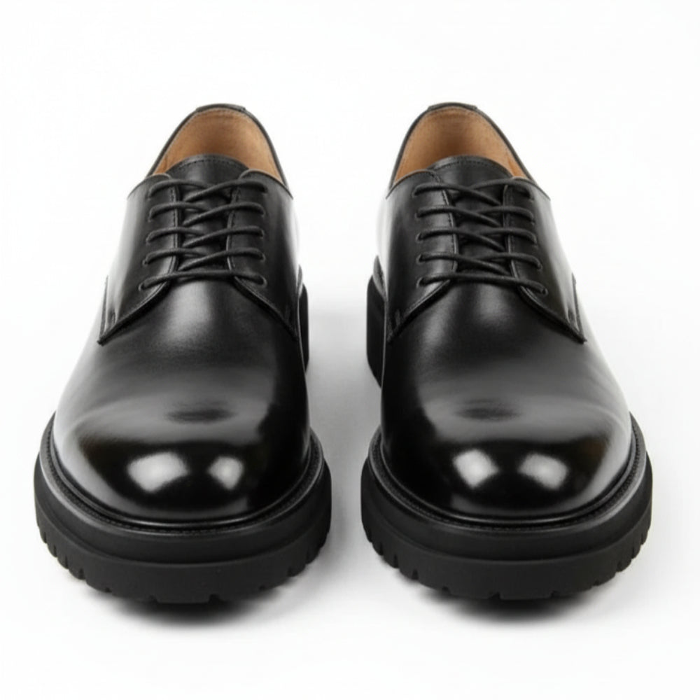 Classic Noir Leather Derby Shoes