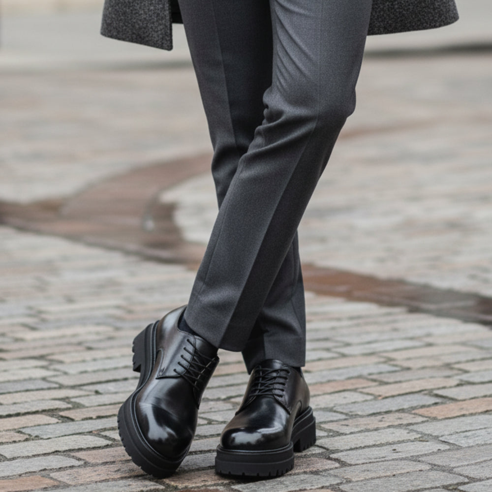 Classic Noir Leather Derby Shoes