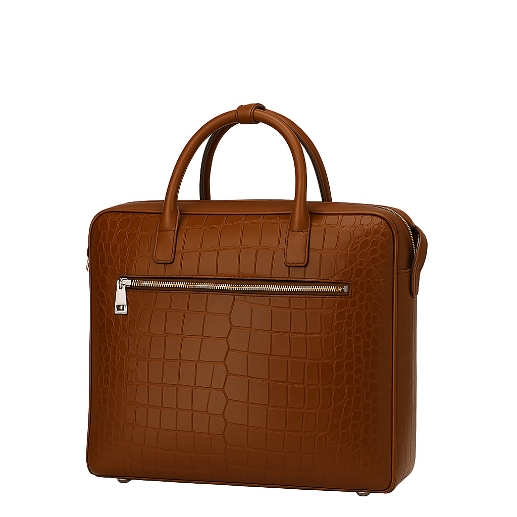 Italian Croco Leather Front Pocket Black Briefcase Bag