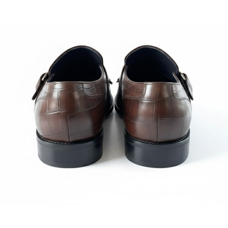 Croc Embossed Fringe Monk Strap Shoes