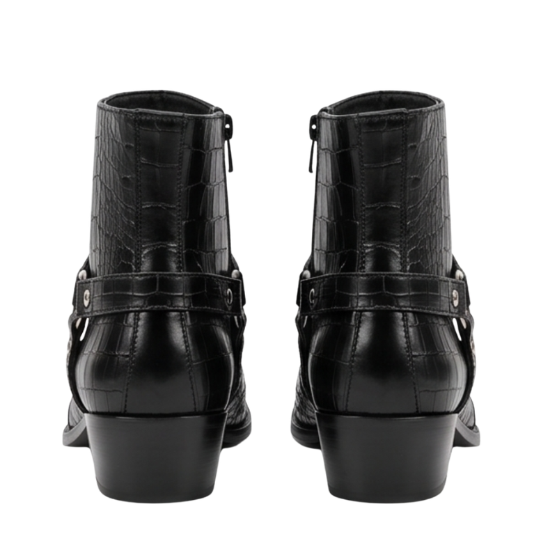 Croc-Embossed Italian Artisan Metal Toe Ankle Boots