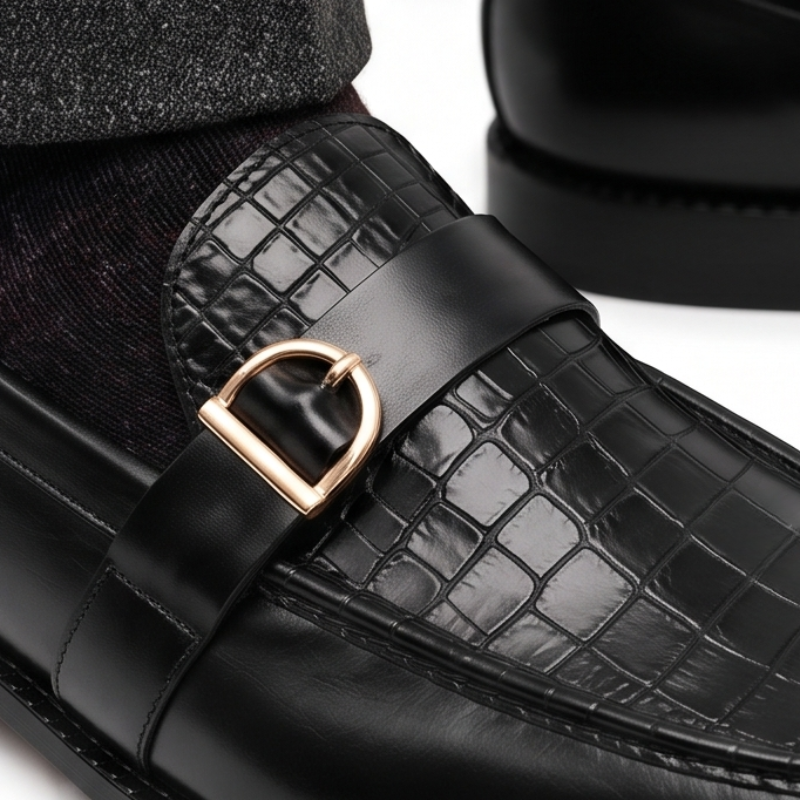 Croc Buckle Leather Luxe Penny Loafers
