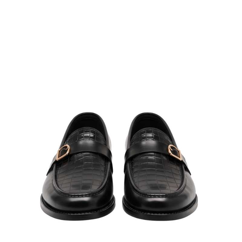 Croc Buckle Leather Luxe Penny Loafers
