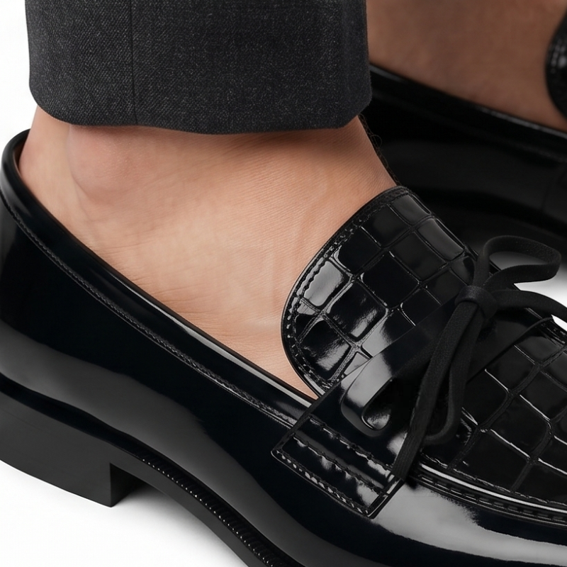 Croc Embossed Patent Leather Tassel Loafer