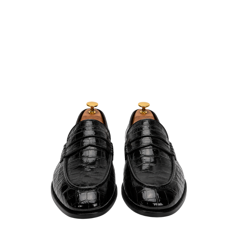 Croco Pattern Polished Italian Signature Penny Loafers