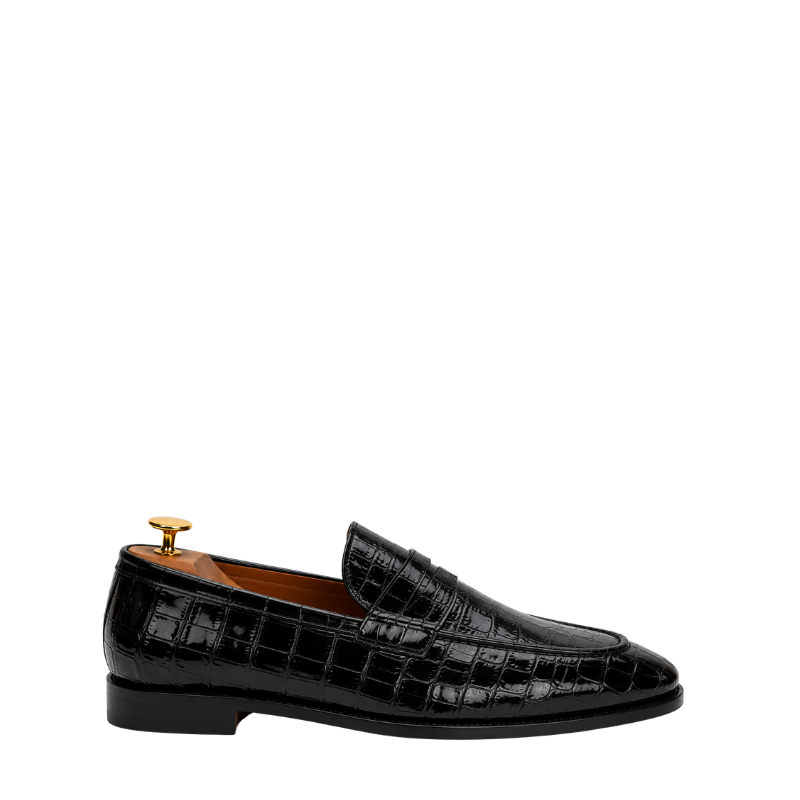Croco Pattern Polished Italian Signature Penny Loafers