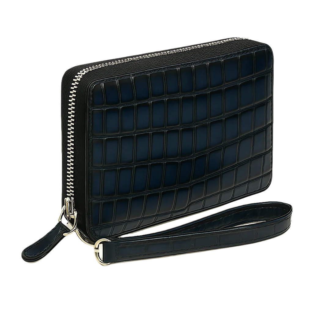 Croco Textured Around Zip Wallet