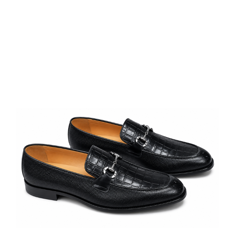 Croco Textured Leather Luxe Horsebit Loafers
