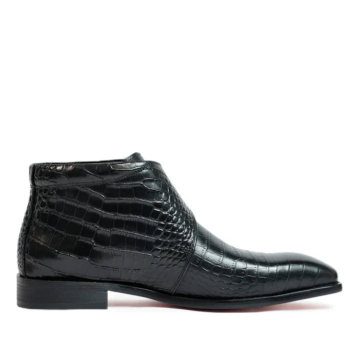 Coffee Brown Croco Leather Boots