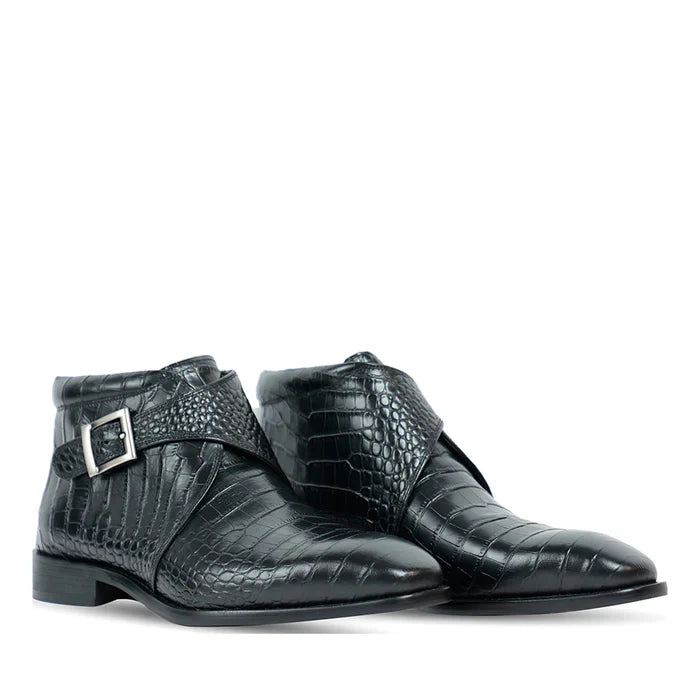 Coffee Brown Croco Leather Boots