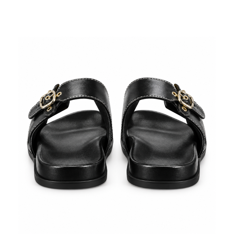 Double-Buckle Slide Sandals