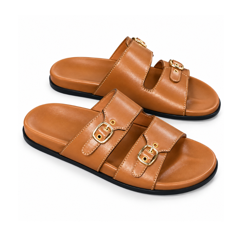 Double-Buckle Slide Sandals