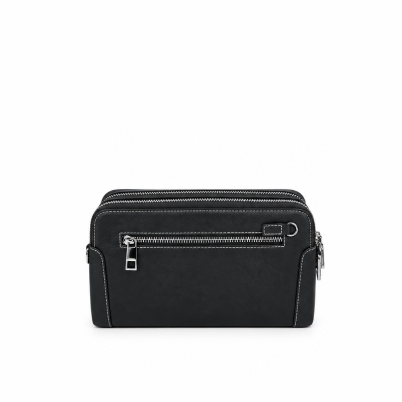 Dual Zipper Luxury Leather Clutch