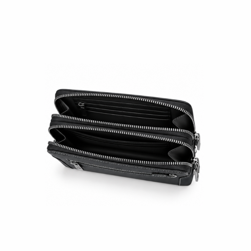 Dual Zipper Luxury Leather Clutch