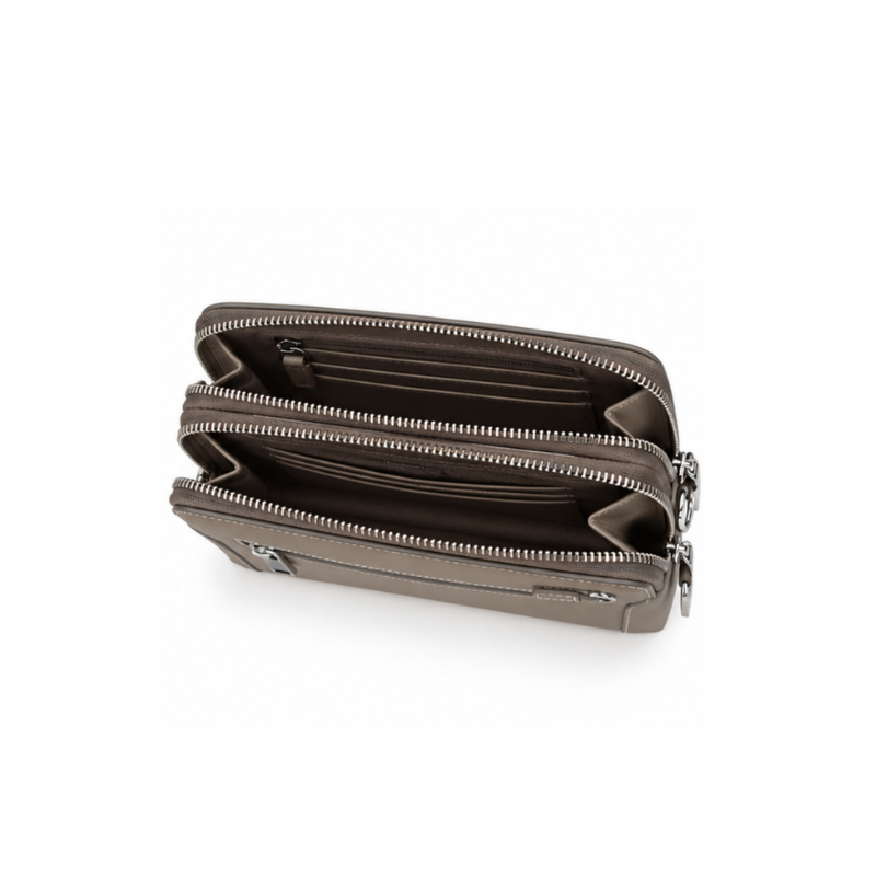 Dual Zipper Luxury Leather Clutch