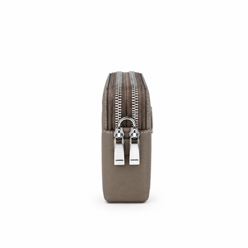 Dual Zipper Luxury Leather Clutch