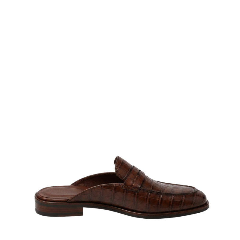 Elegant Crocodile Finish Signature Mule