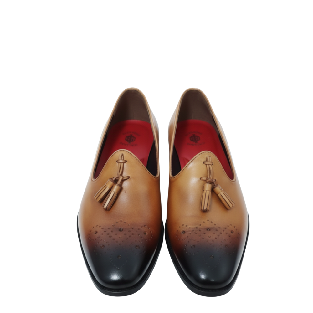 Embroidered Burnish Tassel Slip-On Loafers
