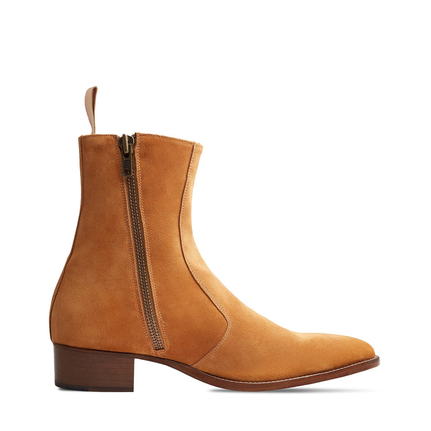 Side Zip Boot - Camel Suede Leather