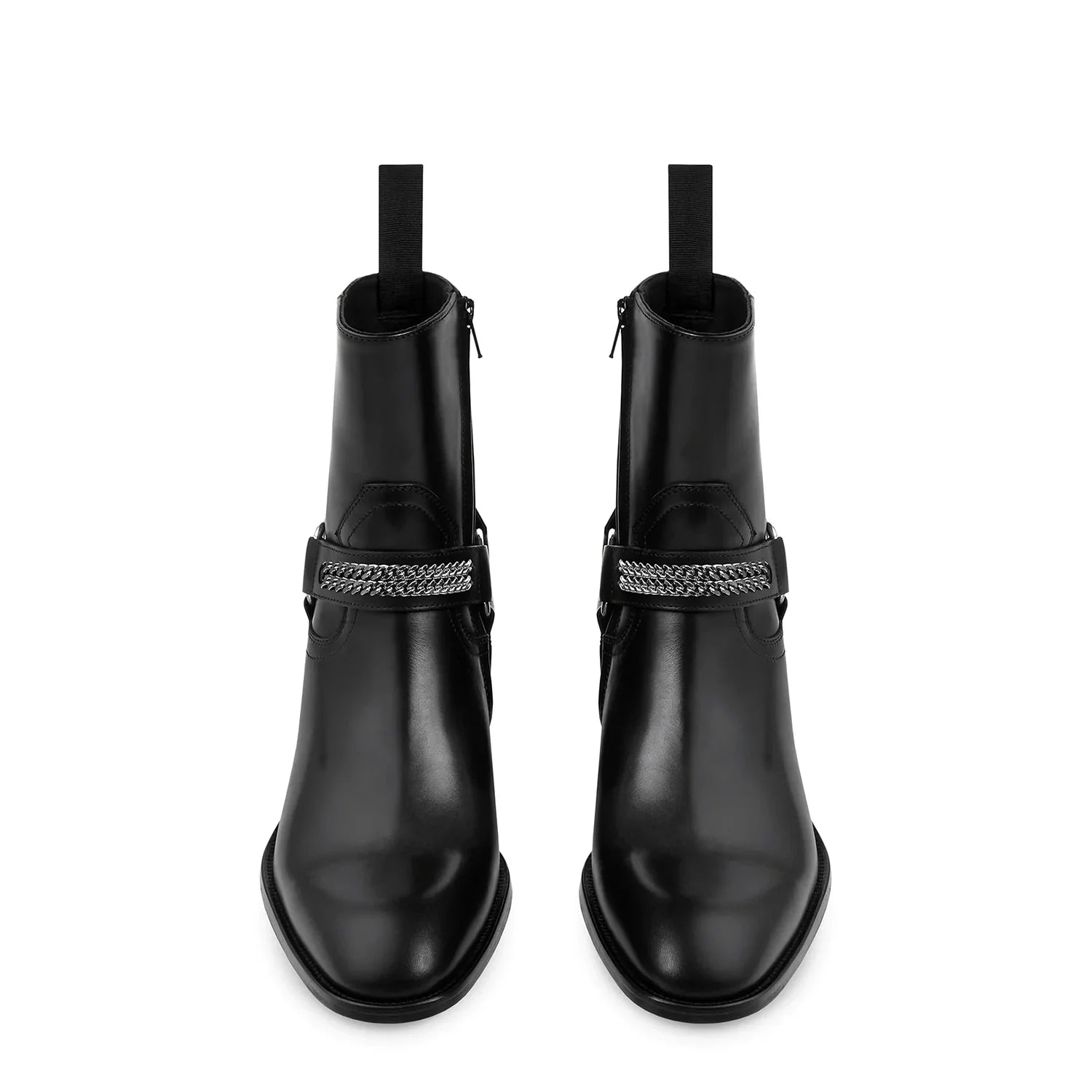 Chain Harness Zip Boot - Black Leather