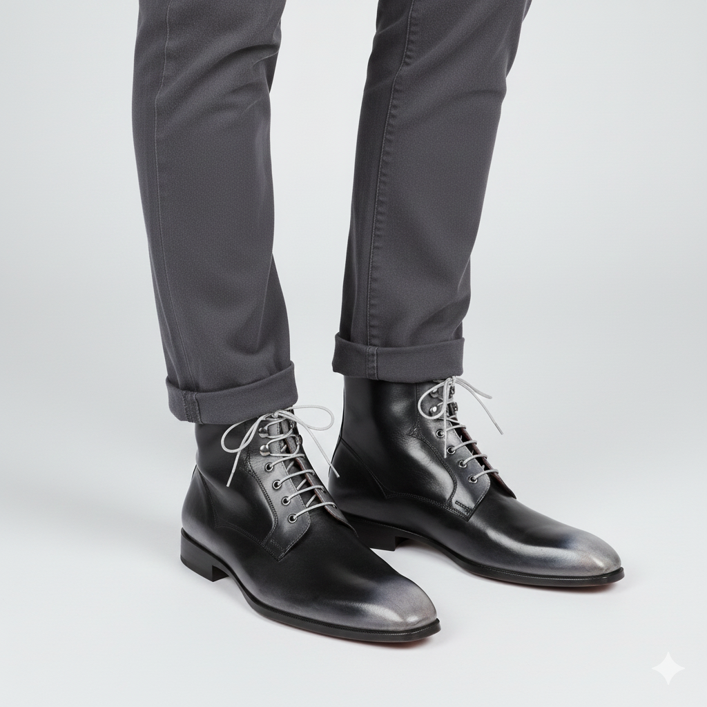 Premium Plain Toe Lace-Up Leather Ankle Boot