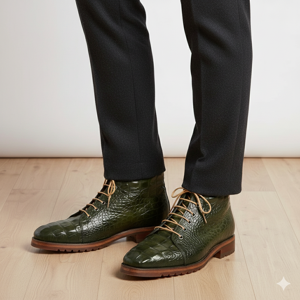 Men Crocodile Embossed Leather Ankle Boot