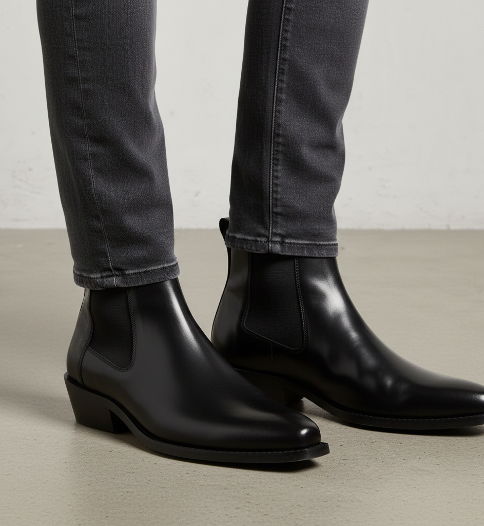 Cyphre Pointed Black Chelsea Leather Boots