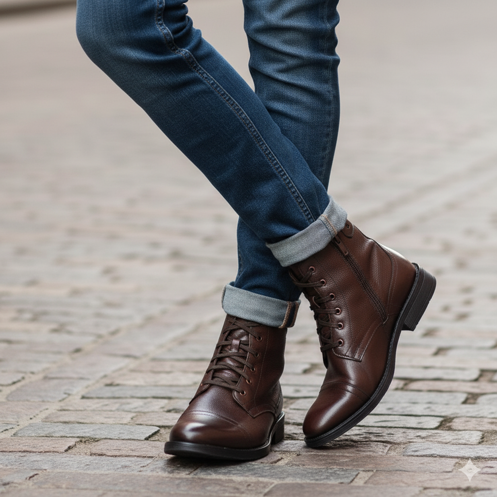 Men Lace-Up Leather Casual High Ankle Boot