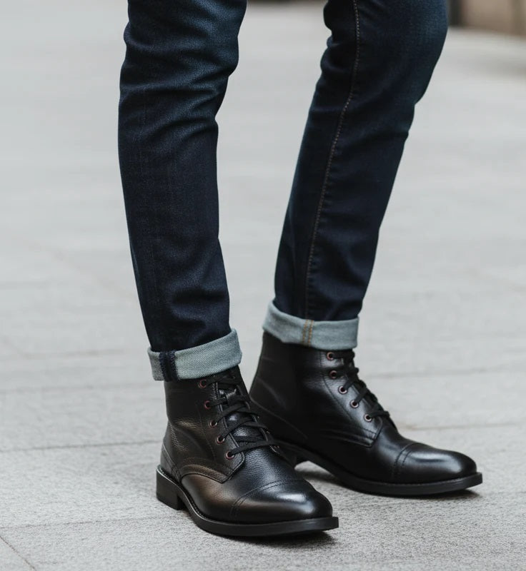 Men Lace-Up Leather Casual High Ankle Boot