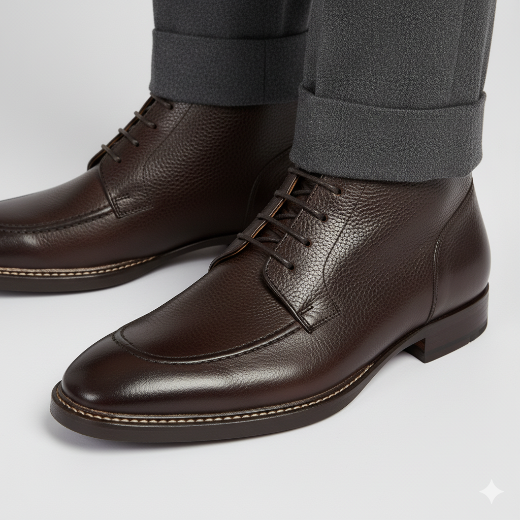 Premium Split Toe Leather Derby Ankle Boot