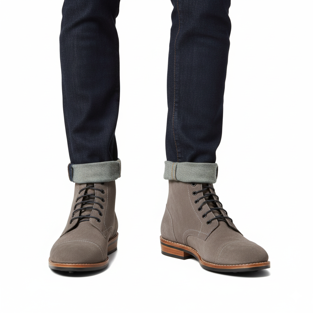 Men Solid Mid-Top Suede Leather Ankle Boot Light
