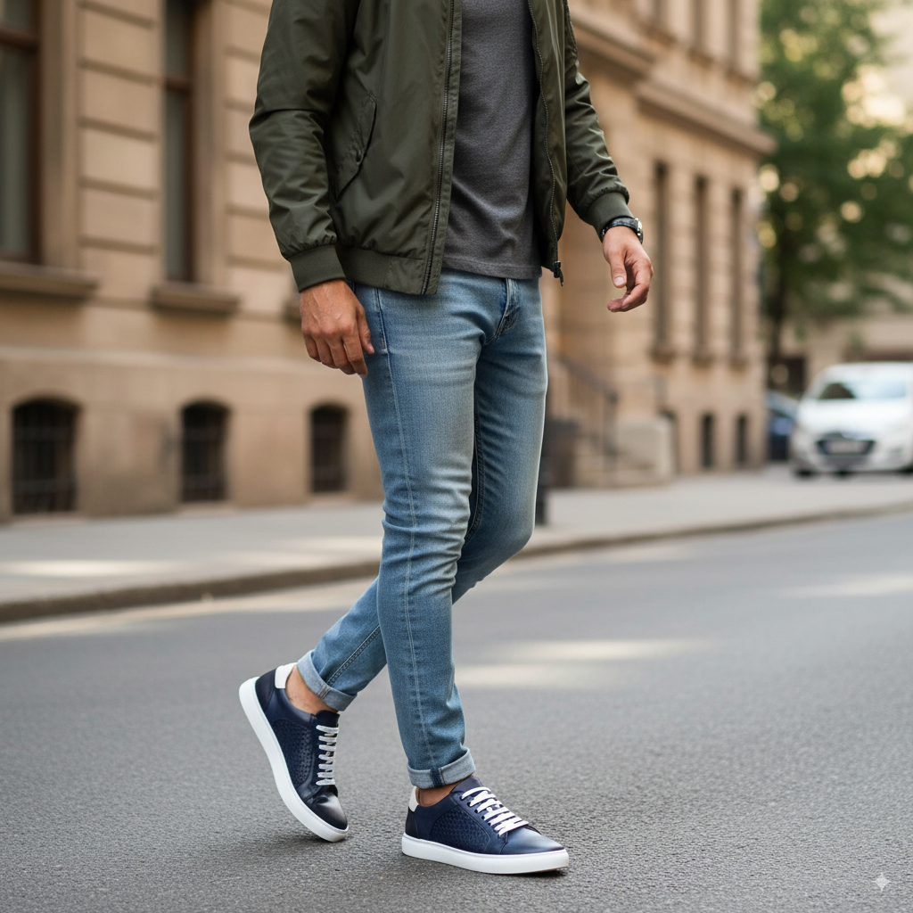 Men's Casual Trainer In Woven Leather Colour