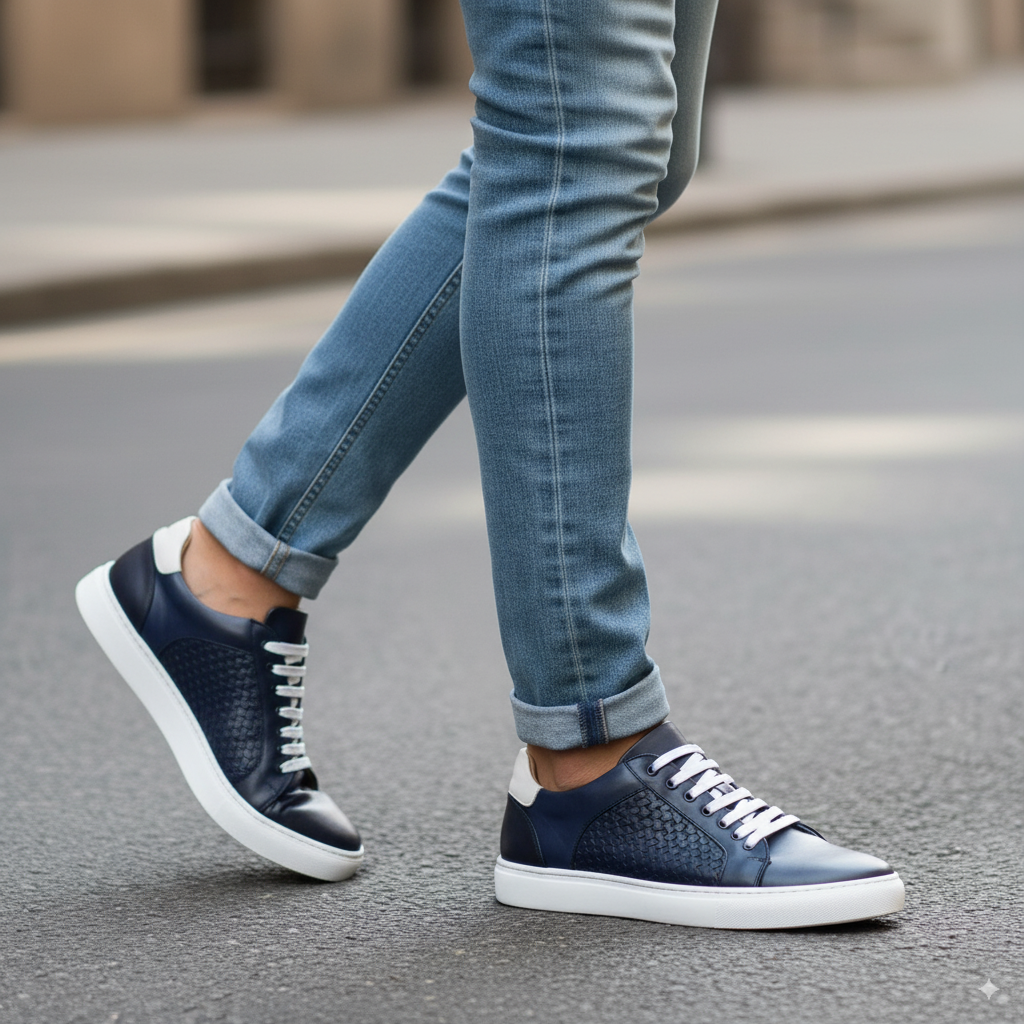 Men's Casual Trainer In Woven Leather Colour