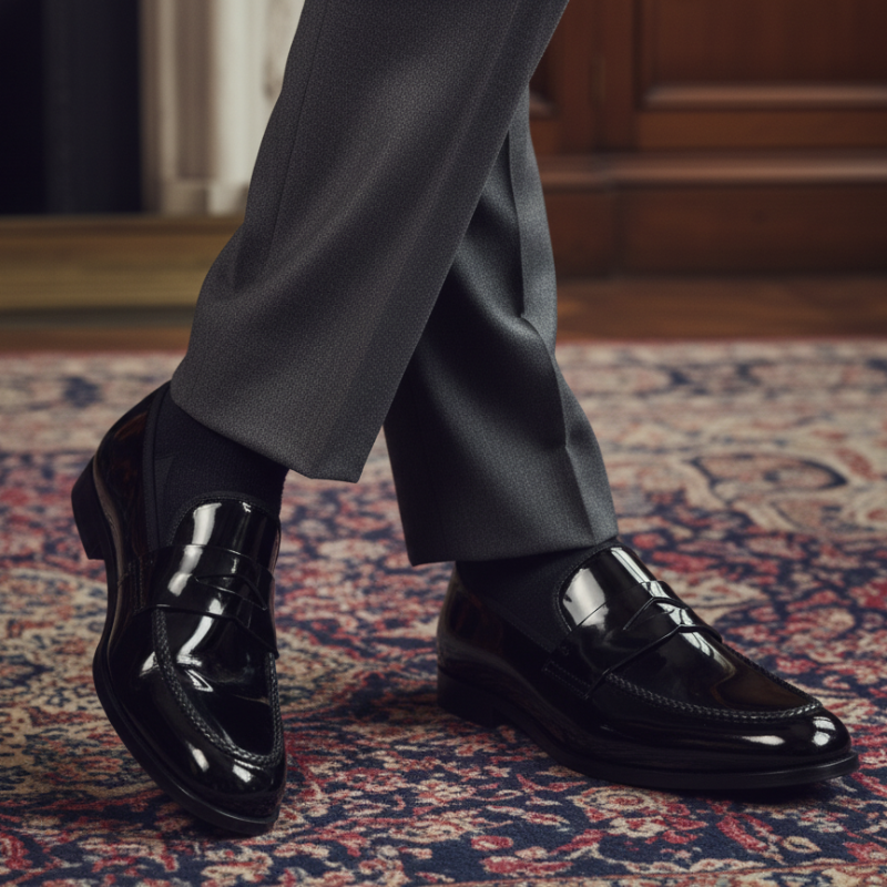 Gloss Noir Braided Luxury Patent Loafer