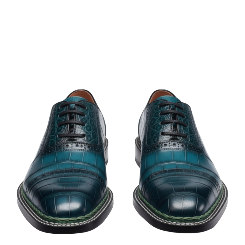 Mens Emerald Croc Patina Oxford